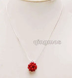 Red Natural Coral Weaving Round Ball Pendant Necklace