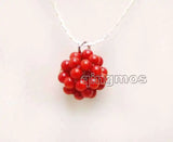 Red Natural Coral Weaving Round Ball Pendant Necklace