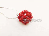 Red Natural Coral Weaving Round Ball Pendant Necklace