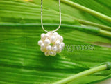 Natural Pearl Weaving Round Ball Pendant Silver Chain Necklace