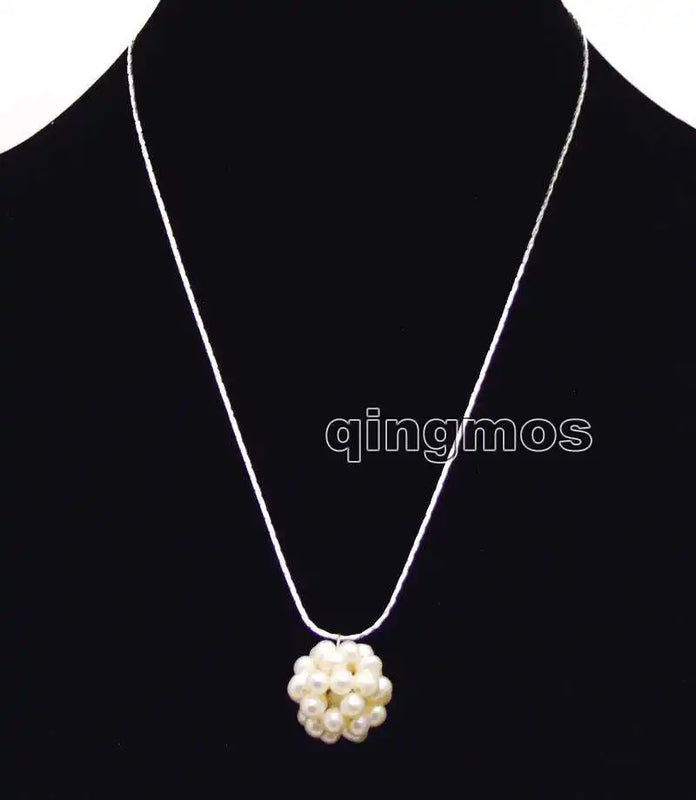 Natural Pearl Weaving Round Ball Pendant Silver Chain Necklace