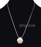 Natural Pearl Weaving Round Ball Pendant Silver Chain Necklace