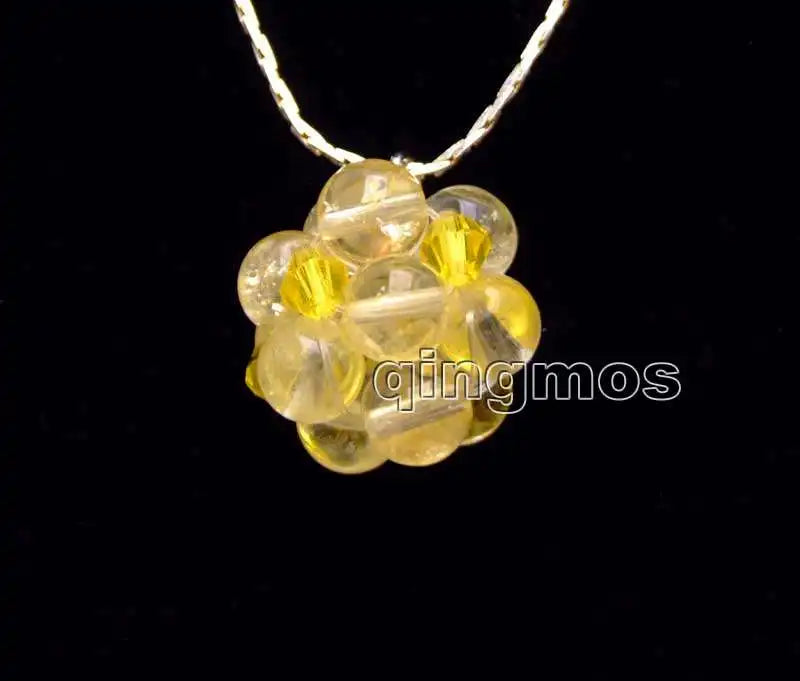 Yellow Natural Crystal Weaving Ball Pendant Necklace