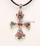 Colorful Crystal Cross Pendant Leather Necklace