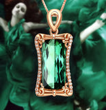 5ct Green Crystal Emerald Diamond Pendant Necklace for Women