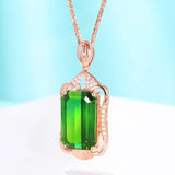 6 Carats Green Crystal Emerald Pendant Necklace Rose Gold Filled Jewelry