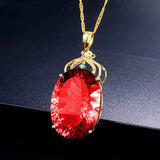 6 Carats Red Crystal Ruby Gemstones Diamonds Pendants Necklaces Women 24k Filled