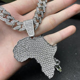Big African Map Pendant Necklace Punk Rock Hip Hop Cuban Chain Necklace for Men