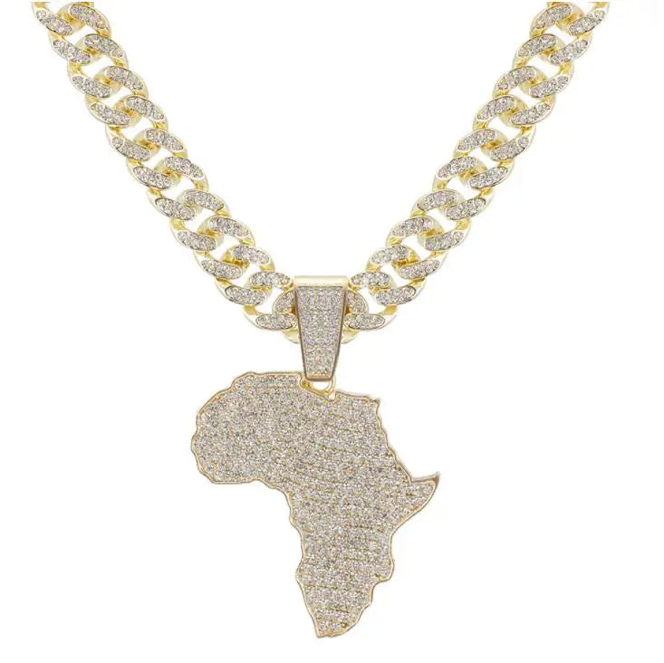 Big African Map Pendant Necklace Punk Rock Hip Hop Cuban Chain Necklace for Men