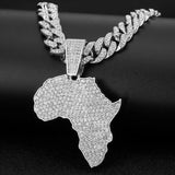 Big African Map Pendant Necklace Punk Rock Hip Hop Cuban Chain Necklace for Men