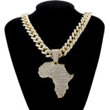 Big African Map Pendant Necklace Punk Rock Hip Hop Cuban Chain Necklace for Men