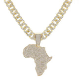 Big African Map Pendant Necklace Punk Rock Hip Hop Cuban Chain Necklace for Men