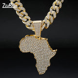 Big African Map Pendant Necklace Punk Rock Hip Hop Cuban Chain Necklace for Men