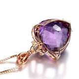 Amethyst Diamond Pendant Necklace Heart Crystal Rose Chain Jewelry