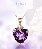 Amethyst Diamond Pendant Necklace Heart Crystal Rose Chain Jewelry