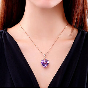 Amethyst Diamond Pendant Necklace Heart Crystal Rose Chain Jewelry