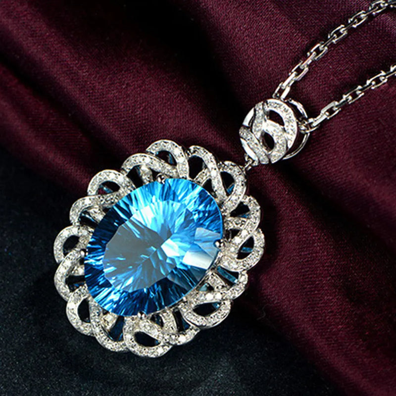 Aquamarine Crystal Pendant Necklace for Women Gemstone Jewelry