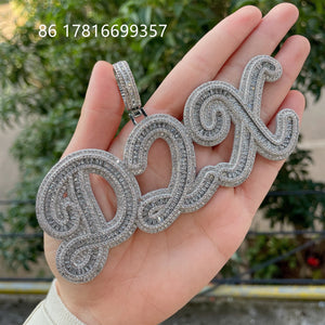 Baguette Zircon Letter Name Pendant HipHop Necklace Rock Rapper Jewelry