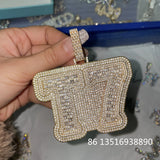 Baguette Zircon Letter Name Pendant HipHop Necklace Chain Rapper Jewelry