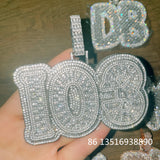 Baguette Zircon Letter Name Pendant HipHop Necklace Chain Rapper Jewelry