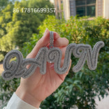 Baguette Zircon Letter Name Pendant HipHop Necklace Rock Rapper Jewelry