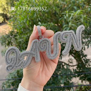 Baguette Zircon Letter Name Pendant HipHop Necklace Rock Rapper Jewelry