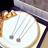 Zircon Stone Silver Rose Pendant Necklace for Women