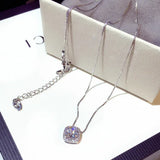 Zircon Stone Silver Rose Pendant Necklace for Women