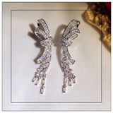 925 Silver Bowknot Diamond Dangle Earrings for Women