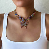 Butterfly Necklace Cuban Link Chain Rhinestone Choker Y2k Jewelry
