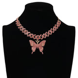 Butterfly Necklace Cuban Link Chain Rhinestone Choker Y2k Jewelry