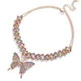 Butterfly Necklace Cuban Link Chain Rhinestone Choker Y2k Jewelry