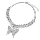 Butterfly Necklace Cuban Link Chain Rhinestone Choker Y2k Jewelry