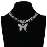 Butterfly Necklace Cuban Link Chain Rhinestone Choker Y2k Jewelry