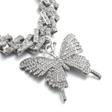 Butterfly Necklace Pendent Cuban Link Chain Rhinestone Choker Jewelry