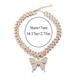 Butterfly Necklace Pendent Cuban Link Chain Rhinestone Choker Jewelry