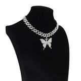 Butterfly Necklace Pendent Cuban Link Chain Rhinestone Choker Jewelry