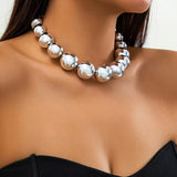 Big CCB Ball Beaded Chain Short Choker Necklace for Women Large Collar