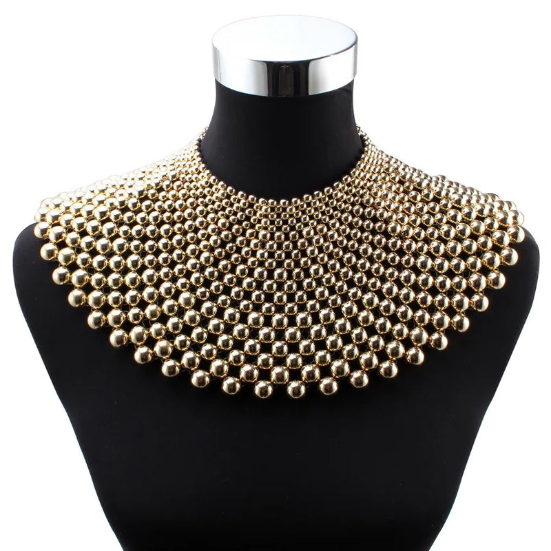 Chunky Beaded Maxi Choker Pendant Necklace for Women
