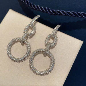 Big Circle Earrings 925 Silver Women's Chain Cubic Zircon Wedding Party Gift