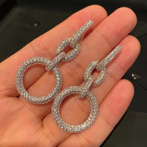 Big Circle Earrings 925 Silver Women's Chain Cubic Zircon Wedding Party Gift