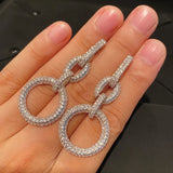 Big Circle Earrings 925 Silver Women's Chain Cubic Zircon Wedding Party Gift