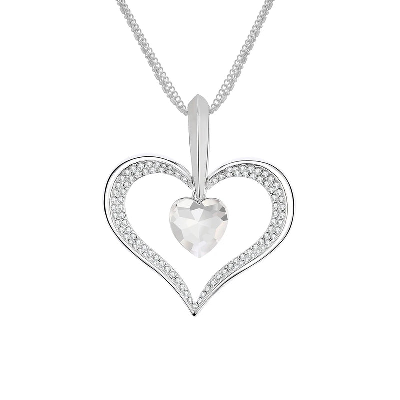 Crystal Hollow Glass Heart Layered Necklace for Women