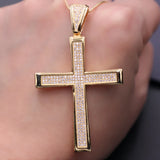 Big Cross Pendant Necklace Full Paved Cubic Zirconia Stone Chain Max Necklace