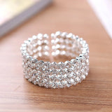 Crystal Cuff Bracelet 4 Rows Wide Bangle Silver Plated Bridal Wedding