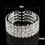 Crystal Cuff Bracelet 4 Rows Wide Bangle Silver Plated Bridal Wedding