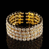 Crystal Cuff Bracelet 4 Rows Wide Bangle Silver Plated Bridal Wedding