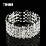 Crystal Cuff Bracelet 4 Rows Wide Bangle Silver Plated Bridal Wedding