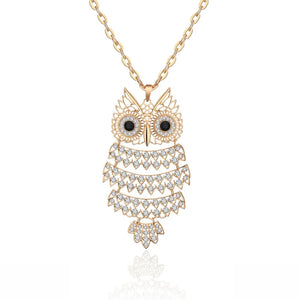 Crystal Owl Necklace Long Sweater Chain Pendant Gift
