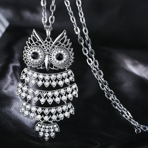 Crystal Owl Necklace Long Sweater Chain Pendant Gift
